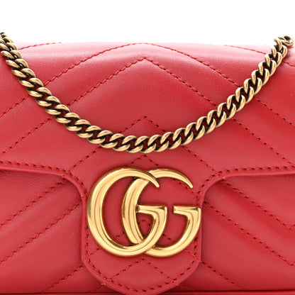 Gucci Calfskin Matelasse Super Mini GG Marmont Shoulder Bag Hibiscus Red 8 of 10