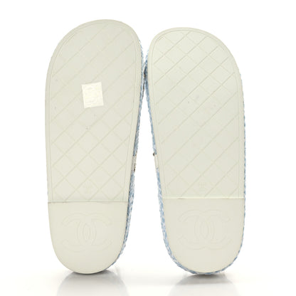 Chanel Lambskin Cord Chain CC Sandals 37 Blue White 5 of 8