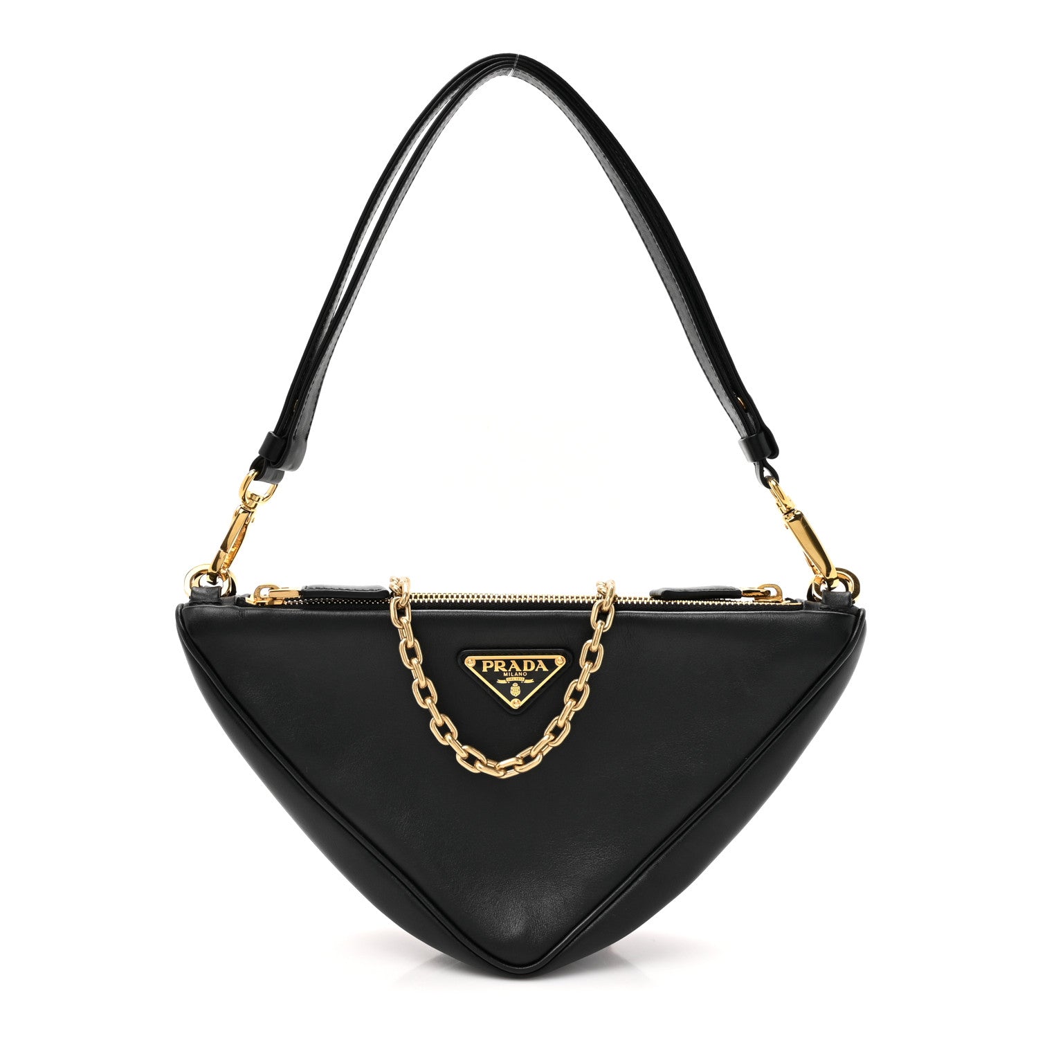 Prada Jacquard Calfskin Triangolo Symbole Embroidered Mini Triangle Double Bag Black Ciliegia 1 of 10