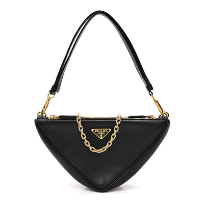 Prada Jacquard Calfskin Triangolo Symbole Embroidered Mini Triangle Double Bag Black Ciliegia 1 of 10
