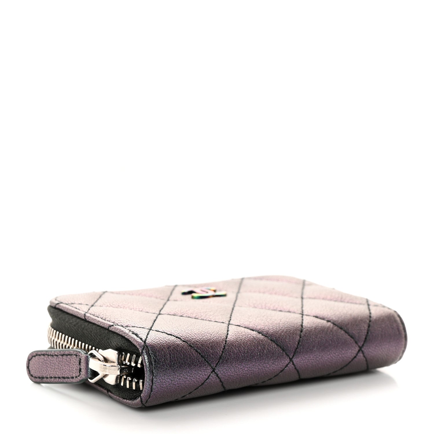 Chanel Iridescent Goatskin Quilted Zip Coin Purse Purple 4 of 9
