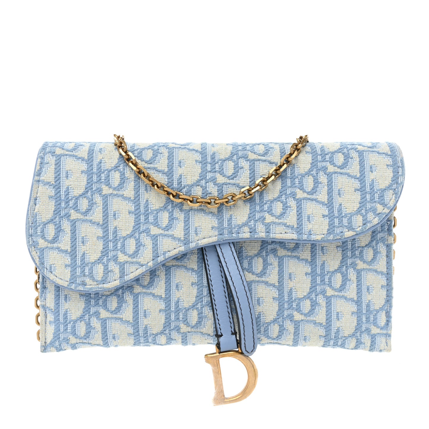 Oblique Saddle Chain Long Wallet Cornflower Blue