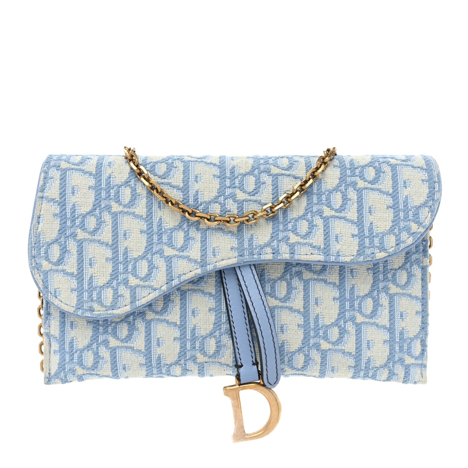 Christian Dior Oblique Saddle Chain Long Wallet Cornflower Blue 1 of 20
