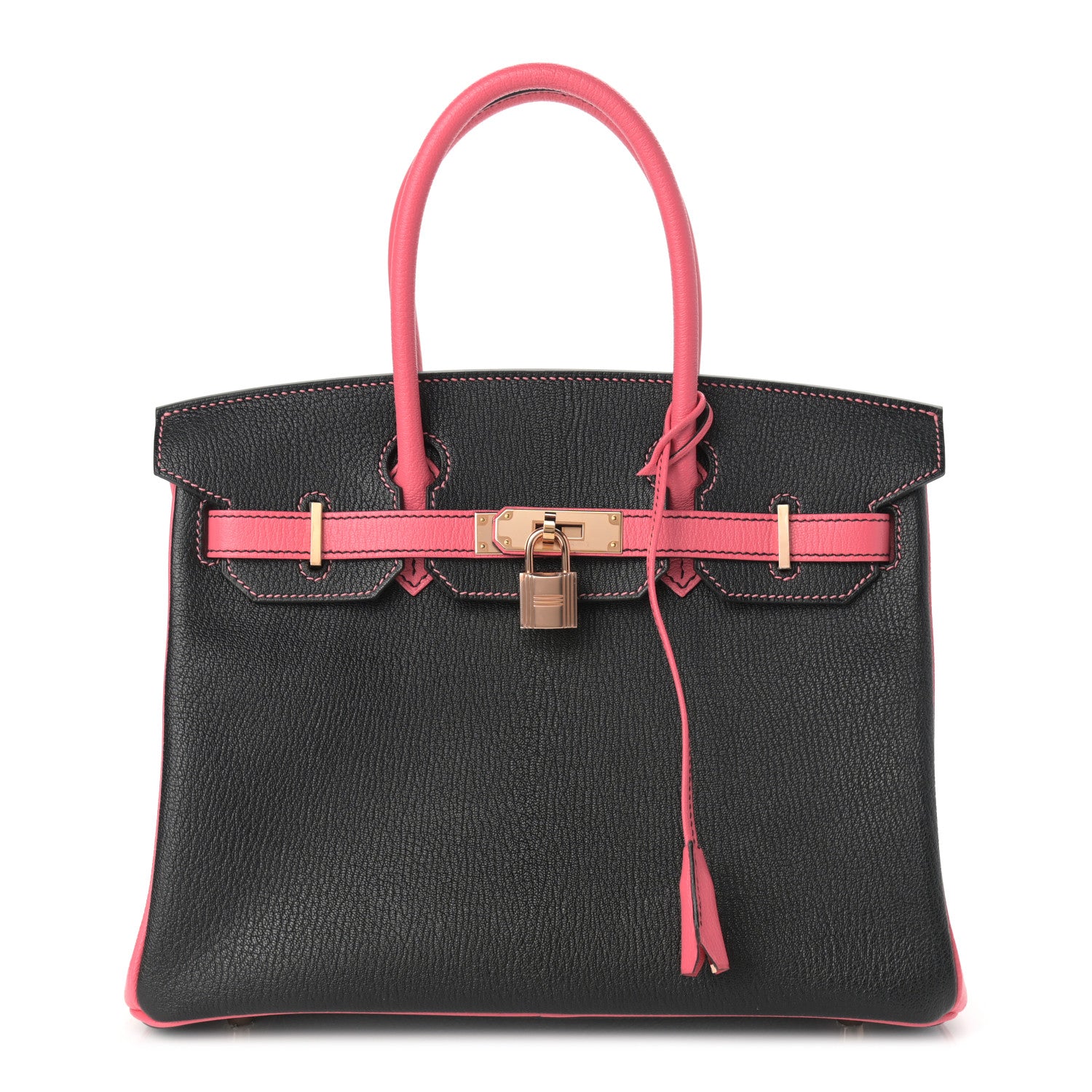 Hermes Chevre Mysore Horseshoe Birkin 30 Black Rose Lipstick 1 of 11
