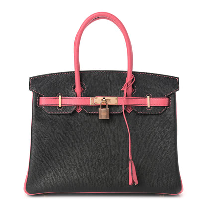 Hermes Chevre Mysore Horseshoe Birkin 30 Black Rose Lipstick 1 of 11