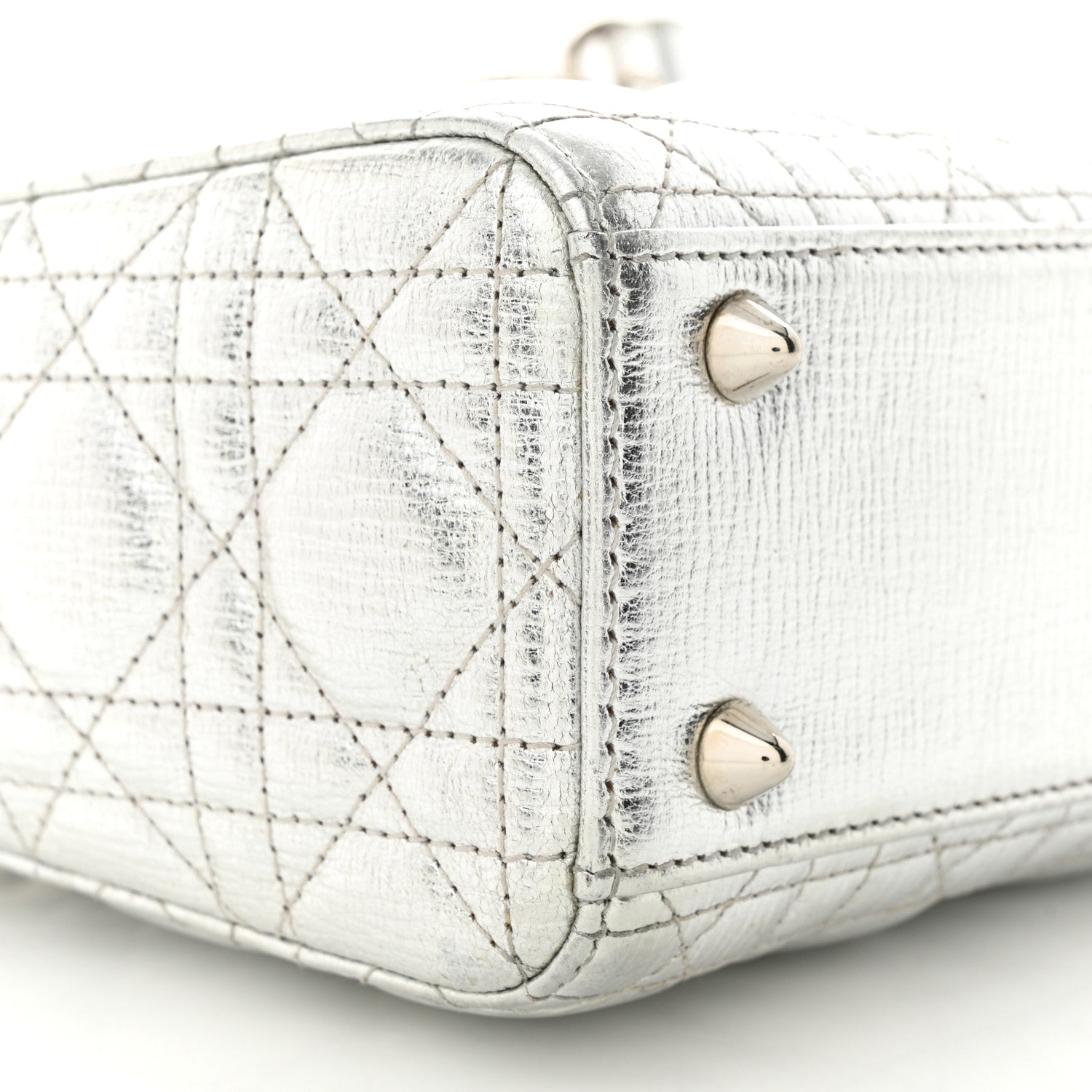 Christian Dior Metallic Grained Calfskin Cannage Small Lucky Badges My Lady Dior Silver 9 of 12