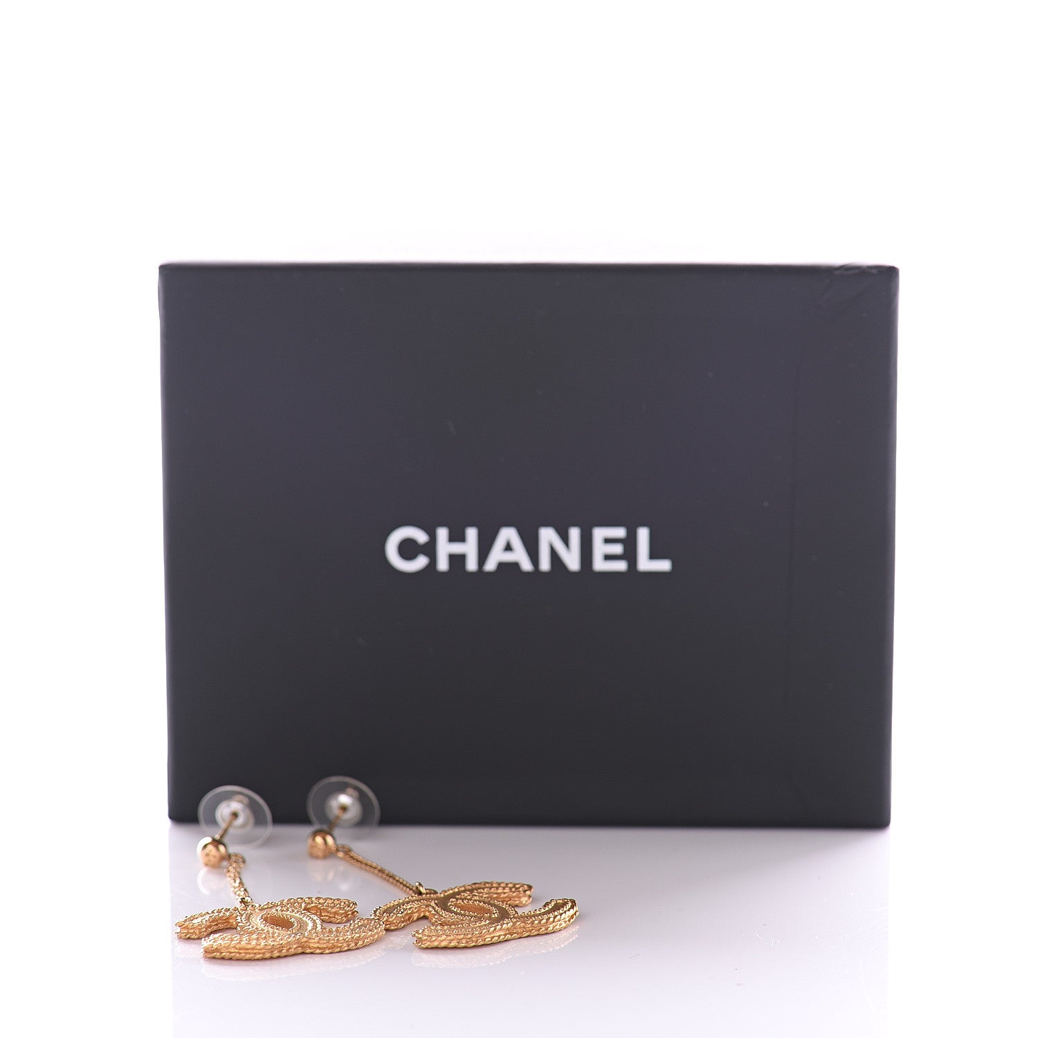 Chanel CC Drop Earrings Matte Gold 5 of 5