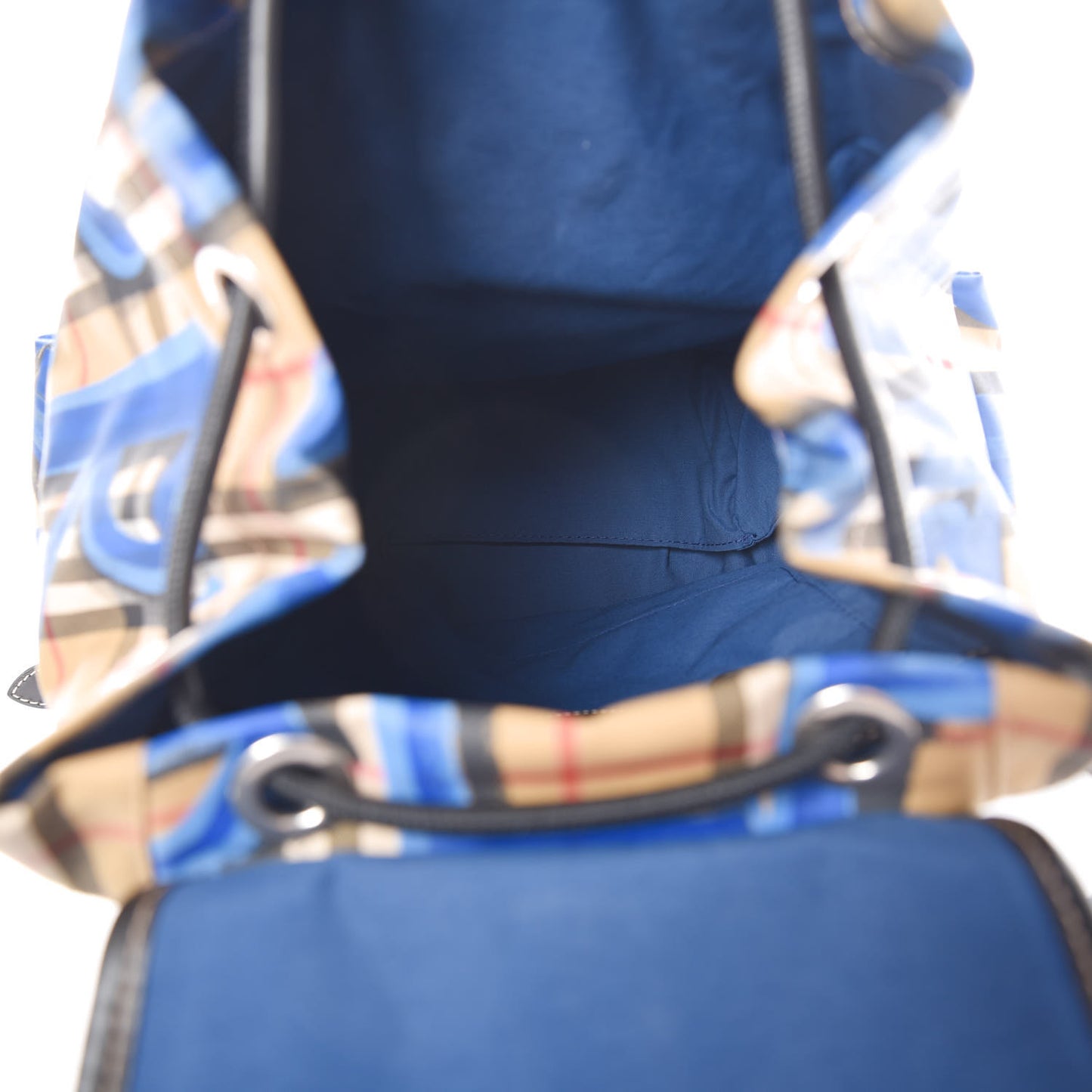 Vintage Check Graffiti Print Medium Rucksack Backpack Blue Antique Yellow