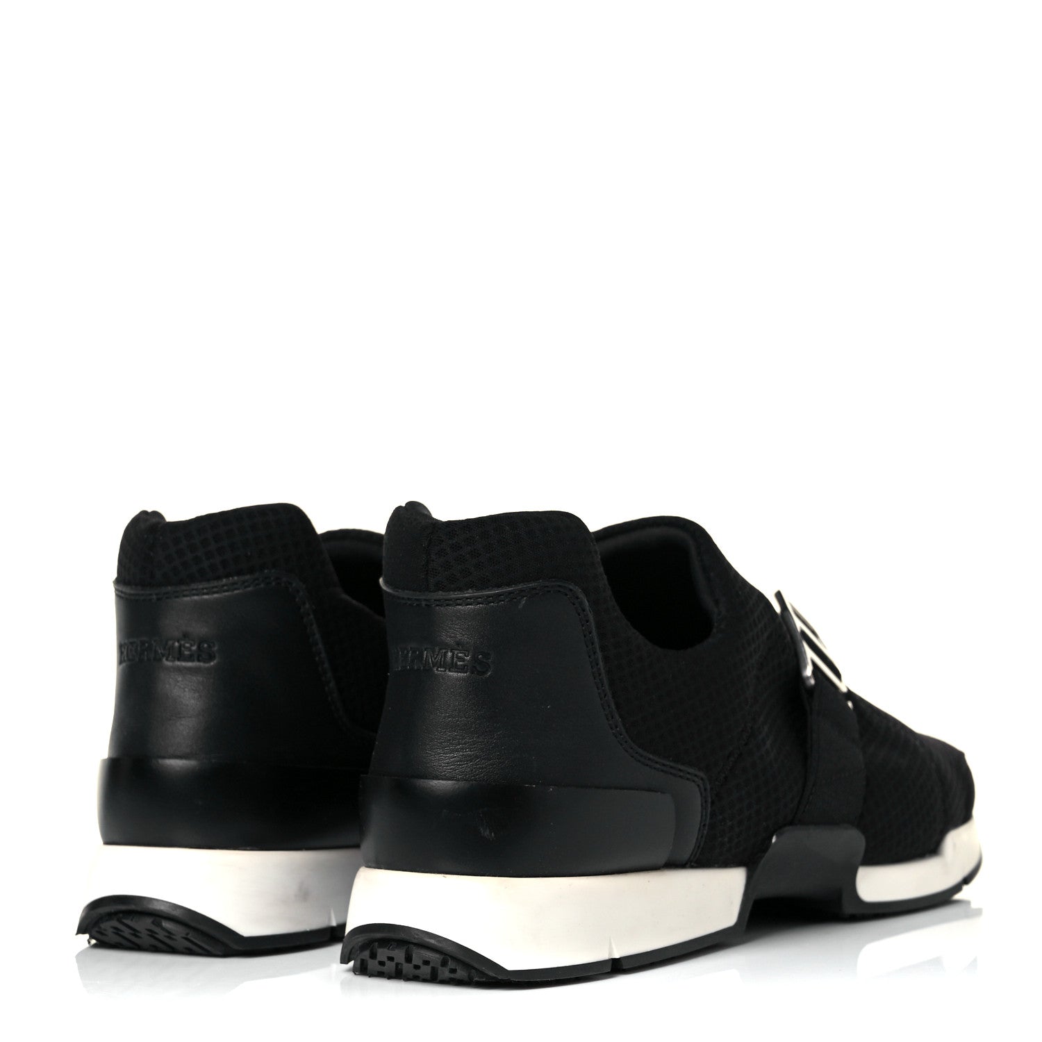 Hermes Technical Canvas Calfskin Run Sneakers 37.5 Black 4 of 9