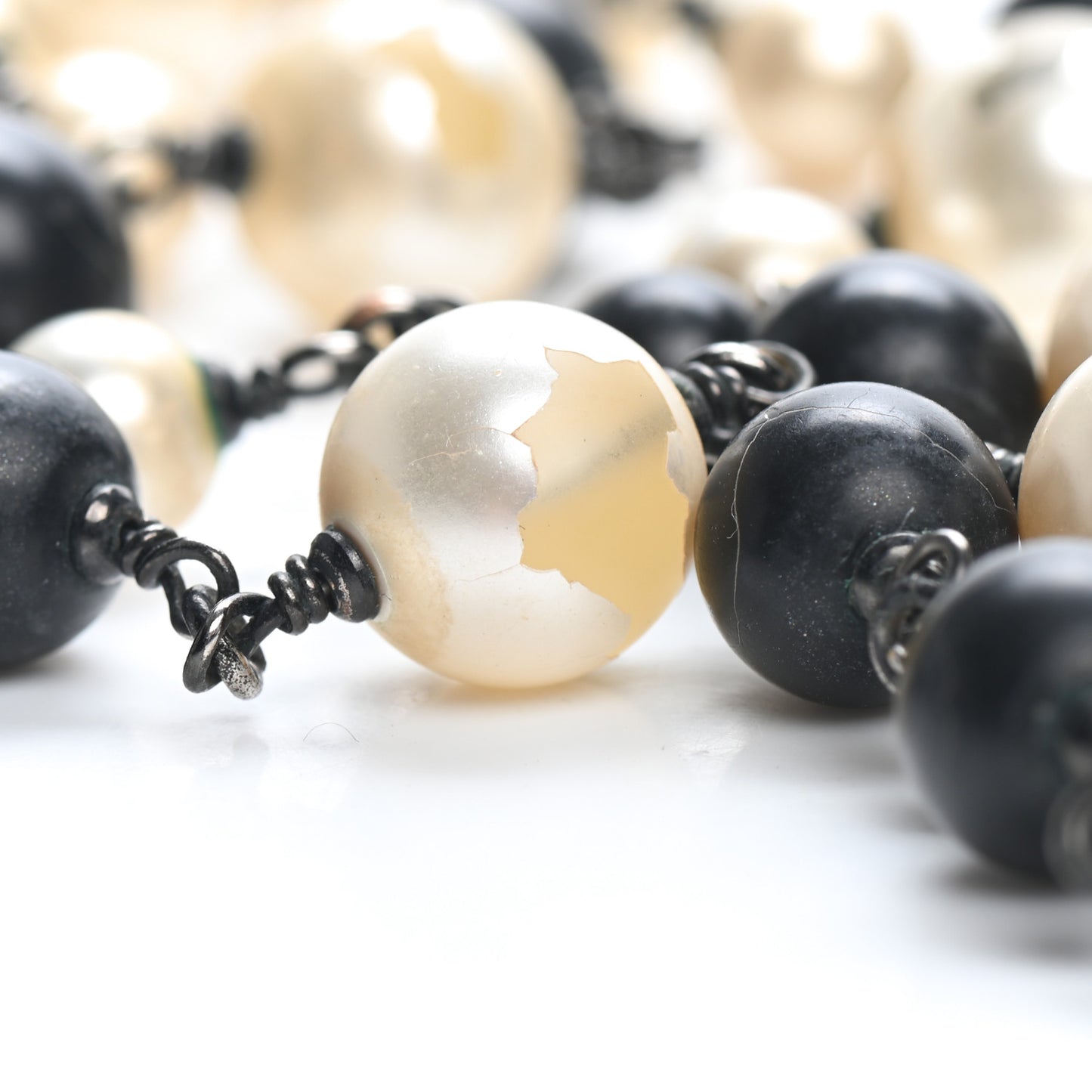 Pearl Bead CC Long Necklace Ruthenium Black