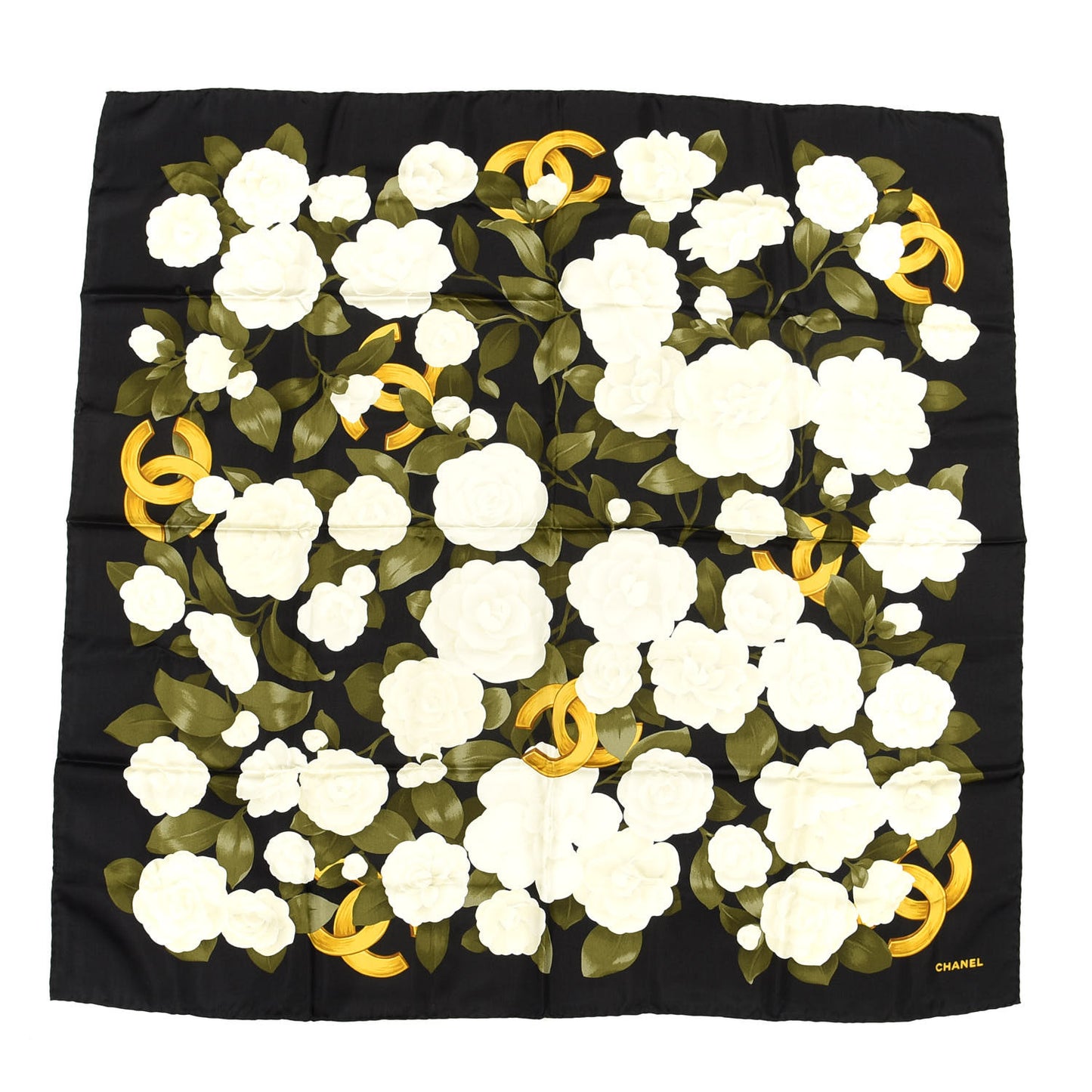 Silk CC Logo Camellia Scarf Black