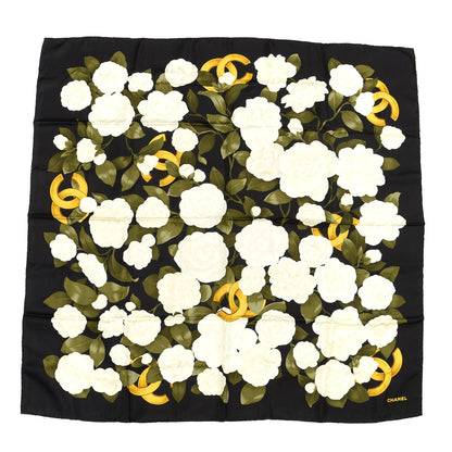 Chanel Silk CC Logo Camellia Scarf Black 1 of 3