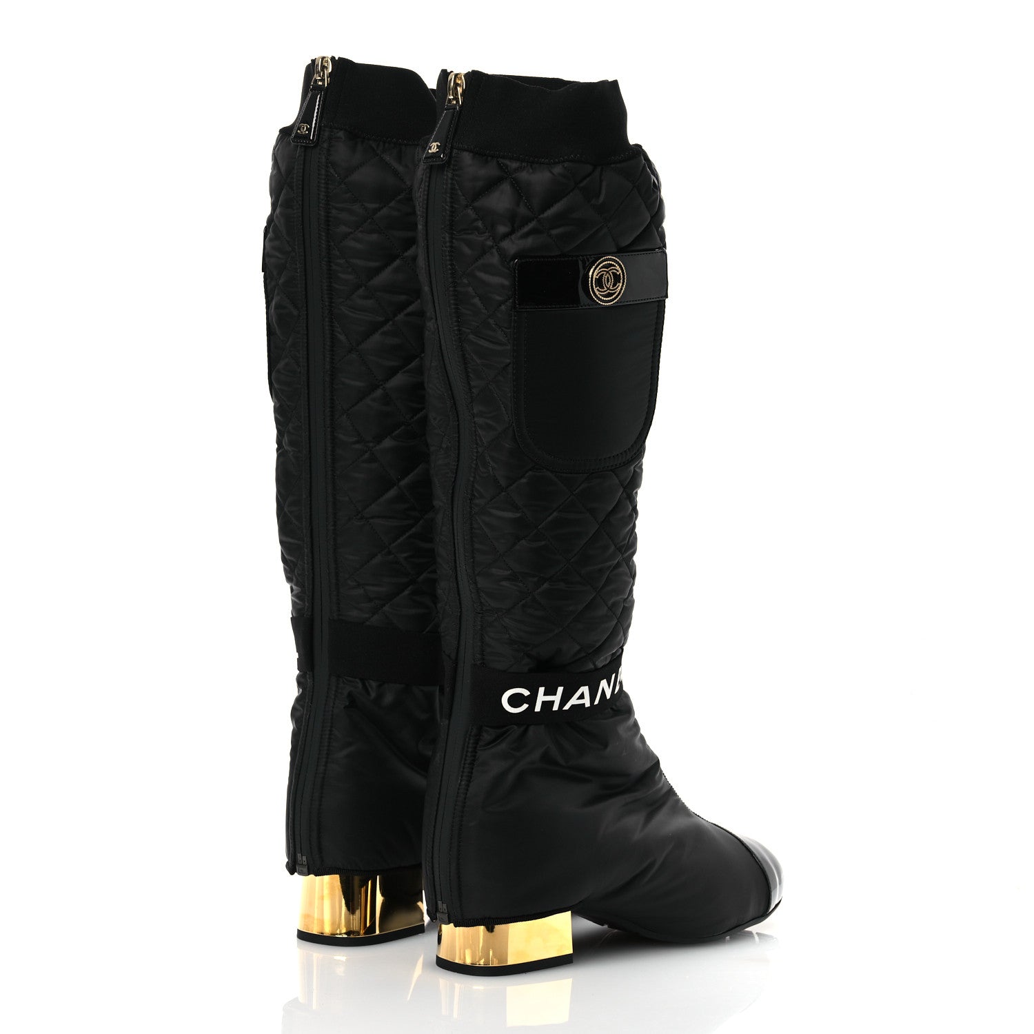 Chanel Mixed Fibers Lambskin Patent Calfskin Convertible High Boots 38 Black 9 of 22