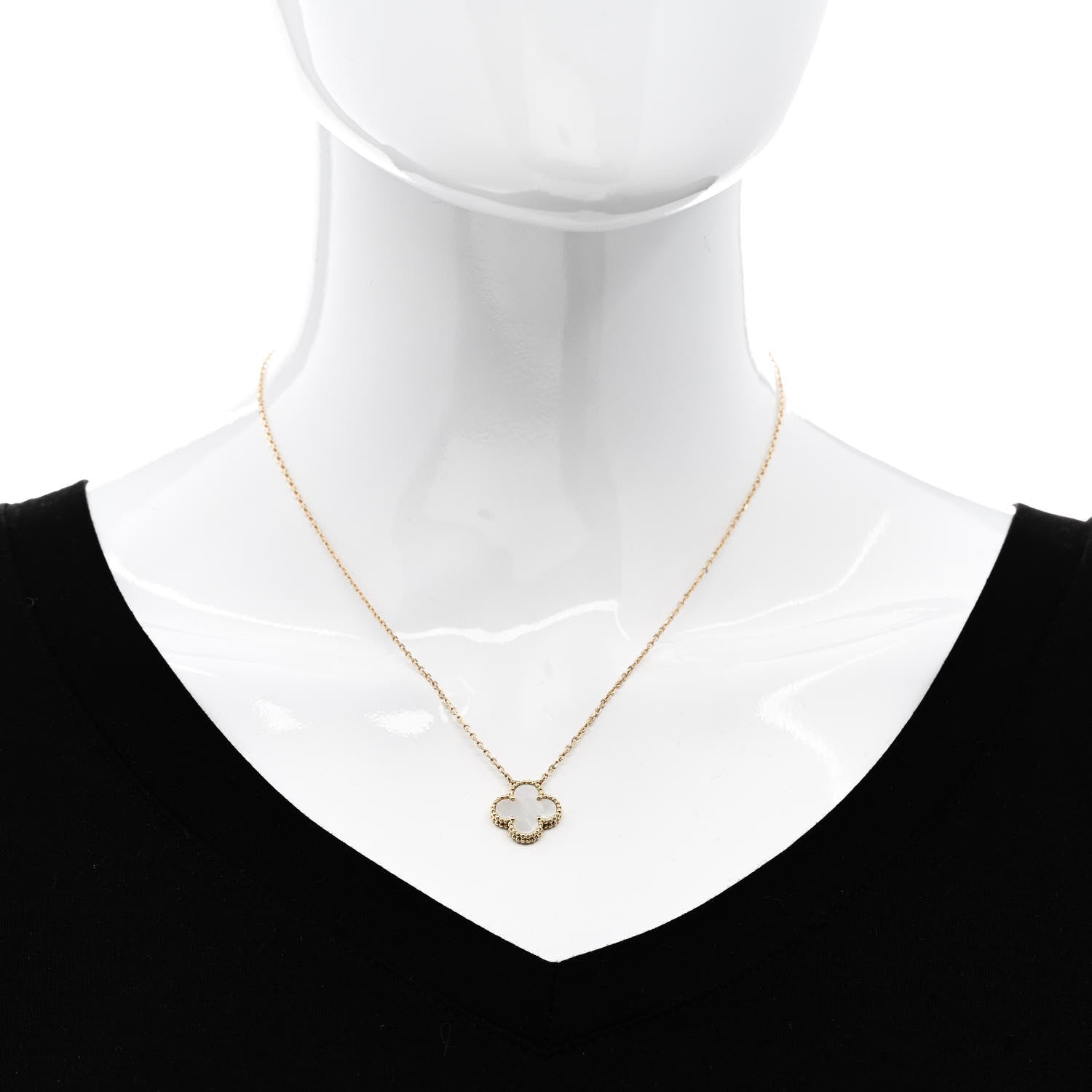 Van Cleef & Arpels 18K Yellow Gold Mother of Pearl Vintage Alhambra Pendant Necklace 2 of 5