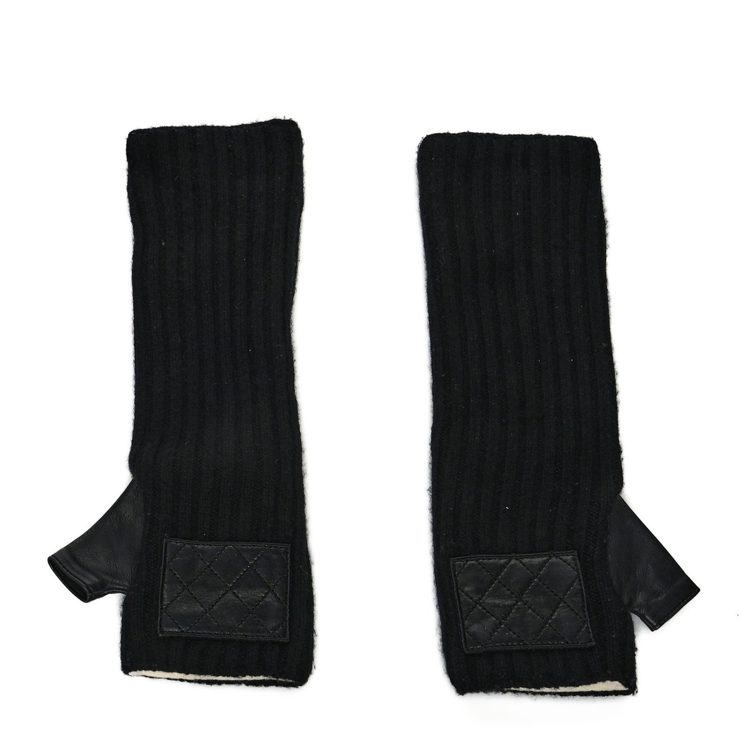 Cashmere Wool Lambskin Logo Fingerless Gloves 7.5 Black