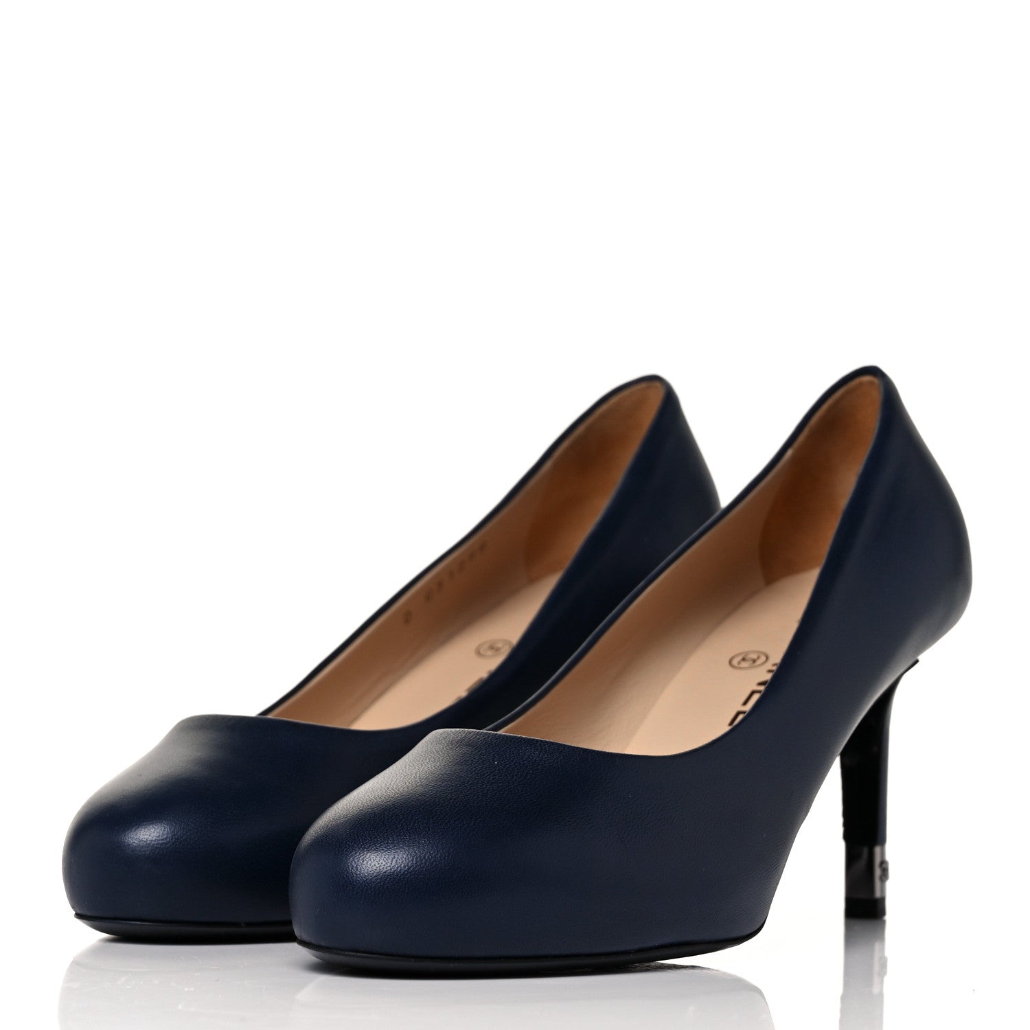 Chanel Lambskin CC Pumps 37 Navy 3 of 8