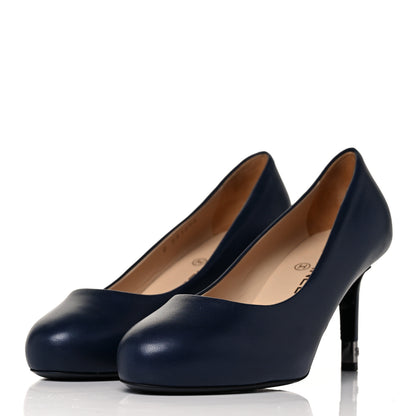 Chanel Lambskin CC Pumps 37 Navy 3 of 8