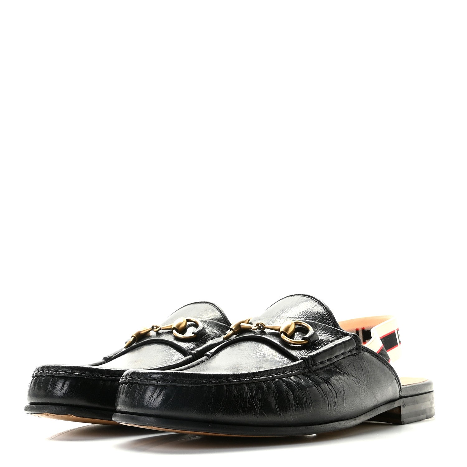Gucci Goatskin Stripe Mens Horsebit Slingback Slippers 9 Black 2 of 9