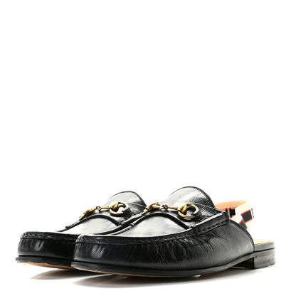 Gucci Goatskin Stripe Mens Horsebit Slingback Slippers 9 Black 2 of 9