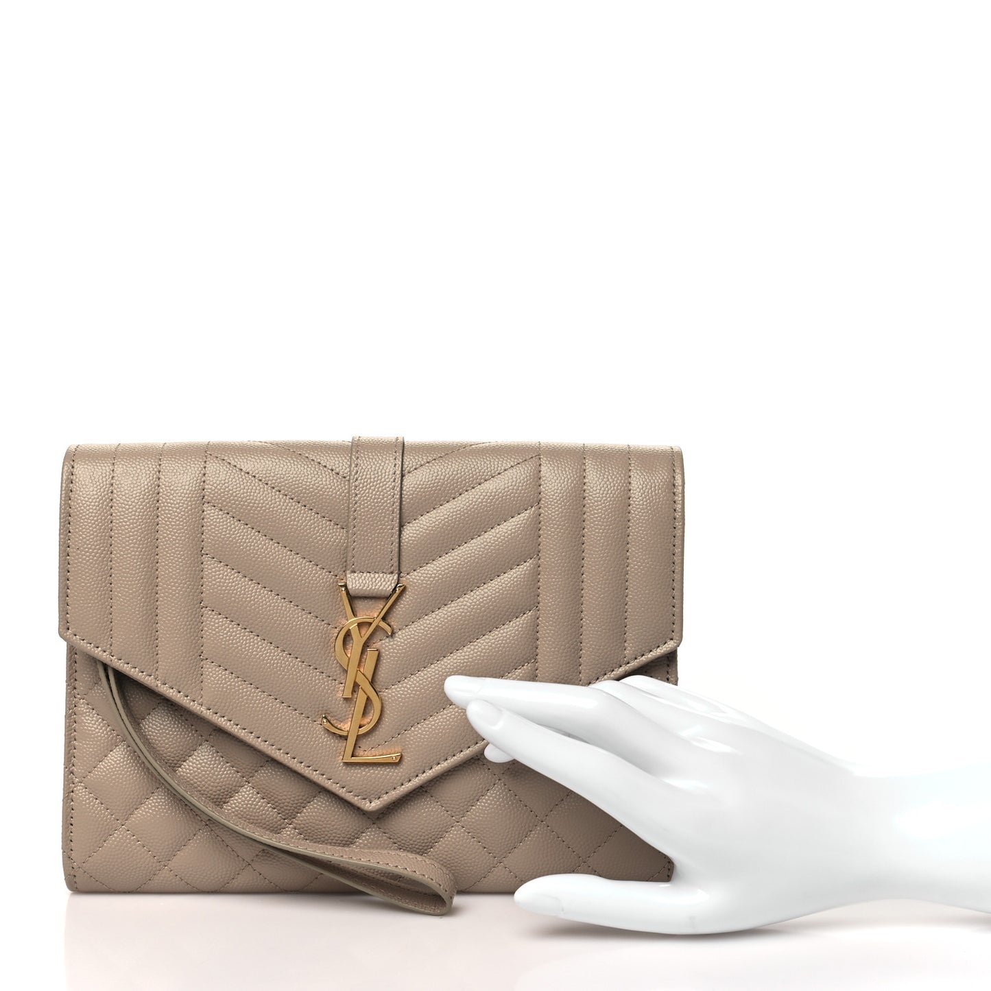 Grain De Poudre Textured Mixed Matelasse Triquilt Monogram Clutch Dark Beige