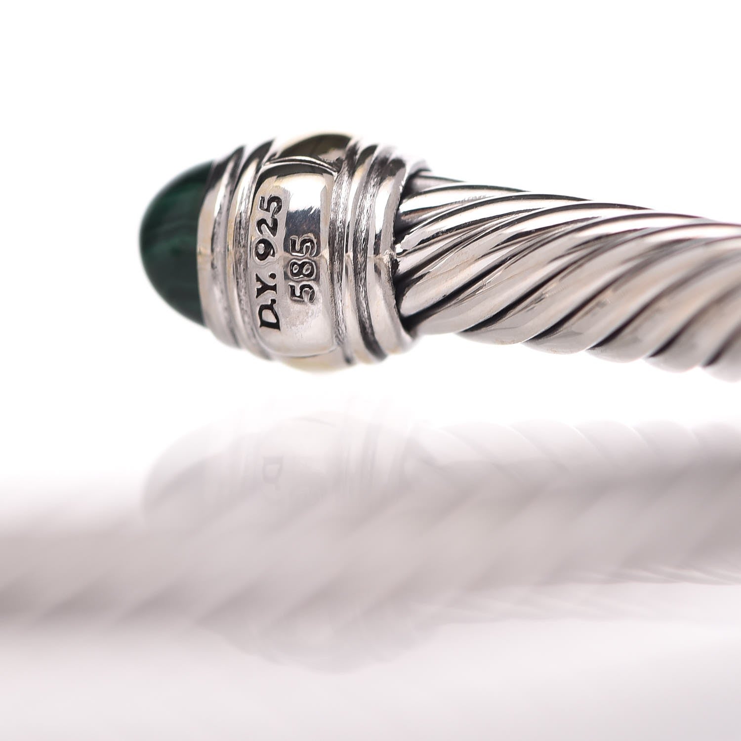 David Yurman Sterling Silver 14K Yellow Gold Malachite 5mm Cable Classic Bracelet 5 of 5