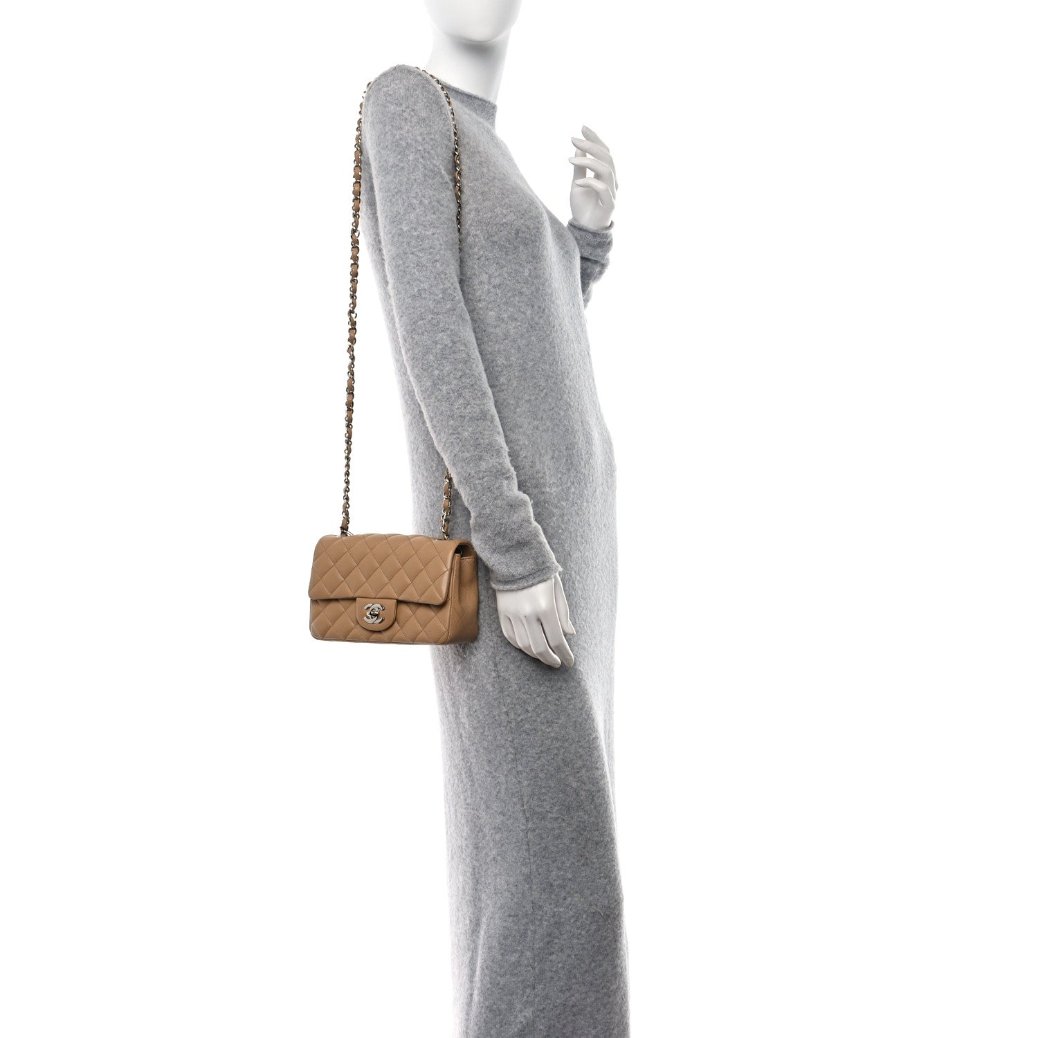 Chanel Lambskin Quilted Mini Rectangular Flap Beige 2 of 14