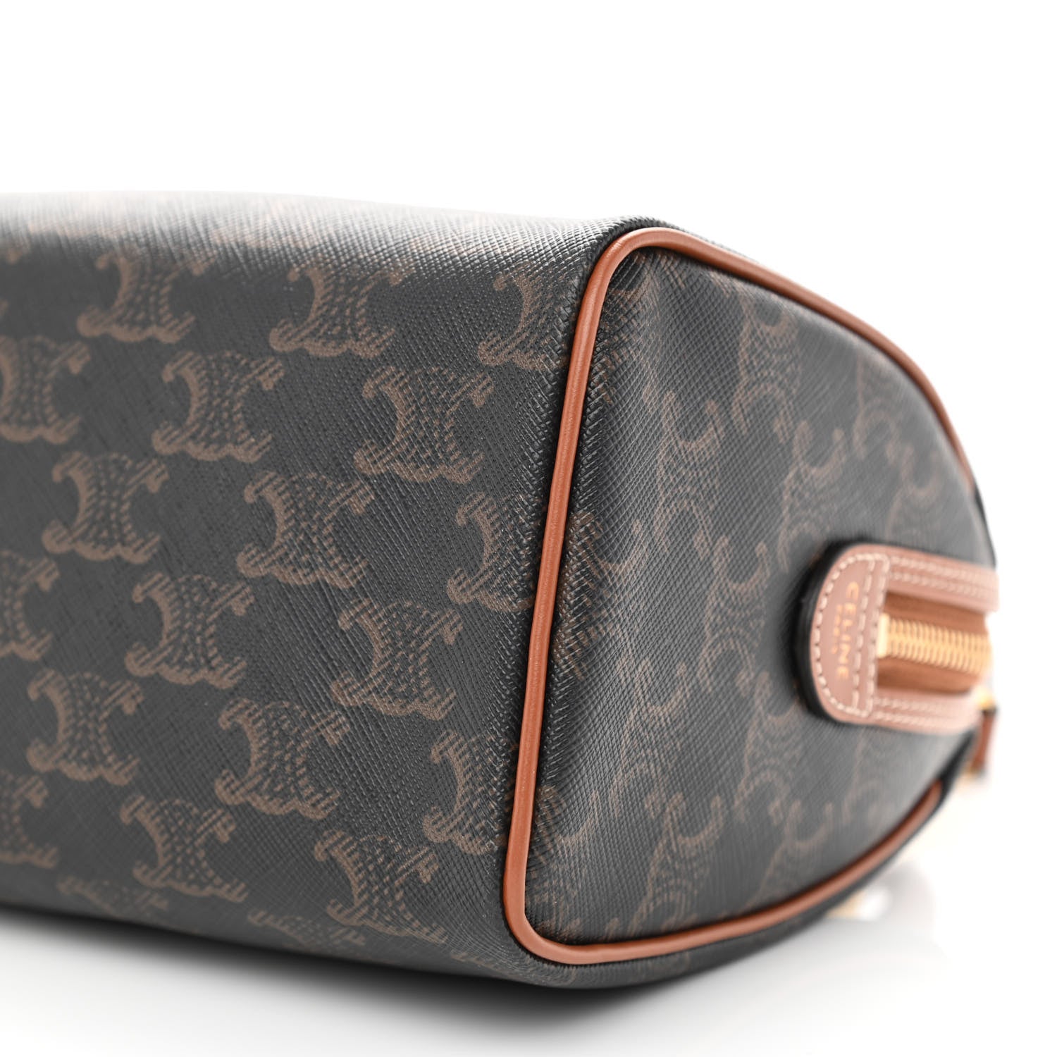 Celine Triomphe Canvas Calfskin Small Boston Bag Tan 7 of 7