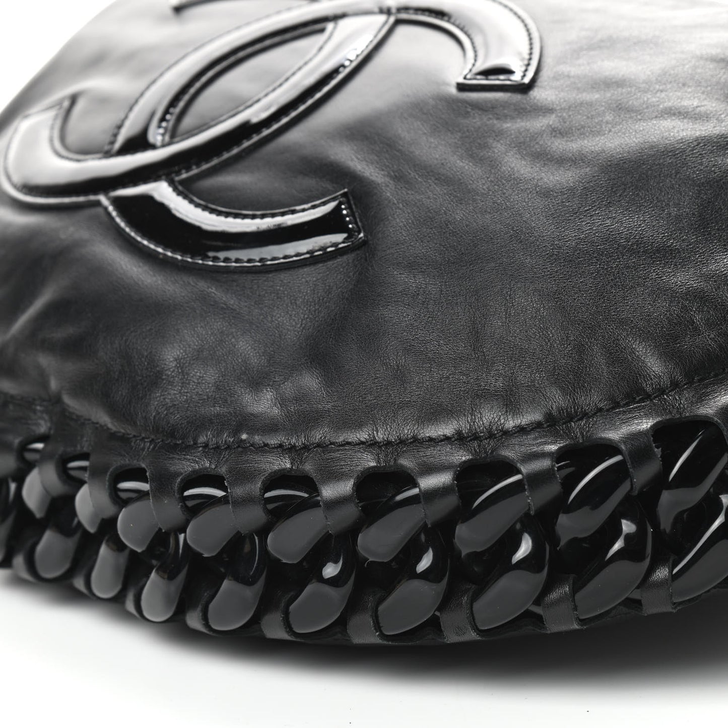 Calfskin Modern Chain Rhodoid Hobo Black