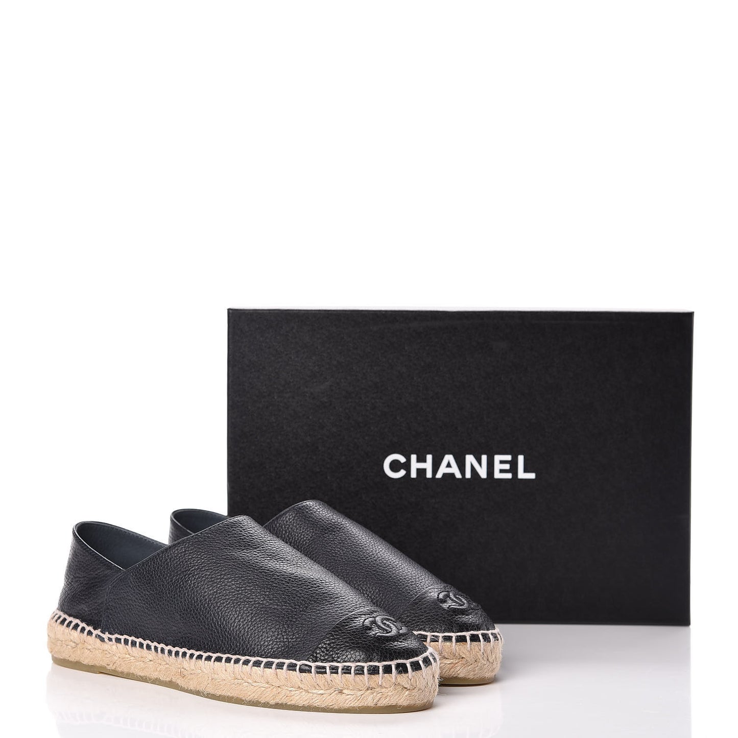 Grained Calfskin CC Espadrilles 39 Black Navy