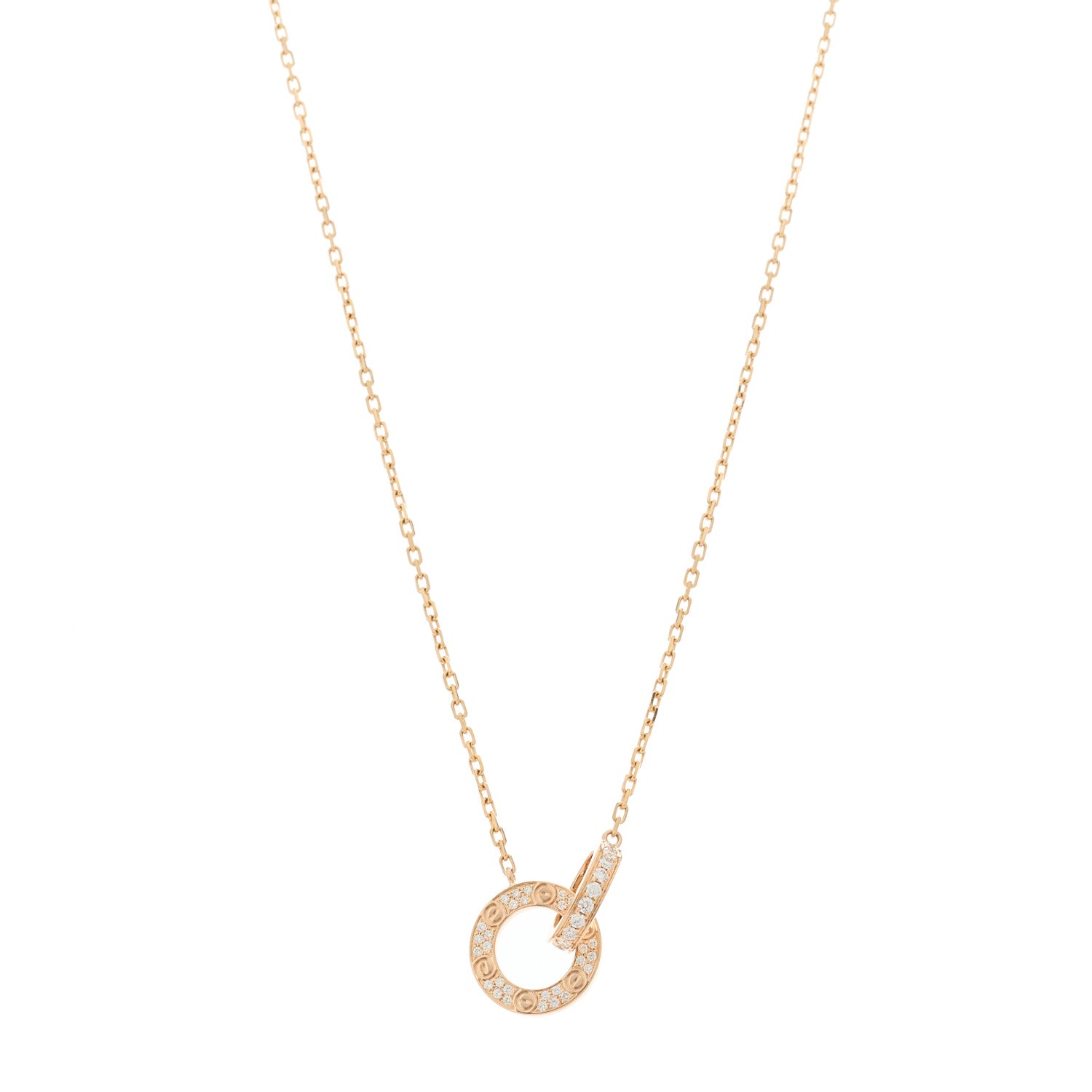 Cartier 18K Pink Gold Diamond Interlocking LOVE Paved Necklace 1 of 6
