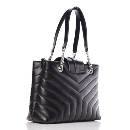 Saint Laurent Calfskin Y Quilted Monogram Small Loulou Shopper Black 3 of 11