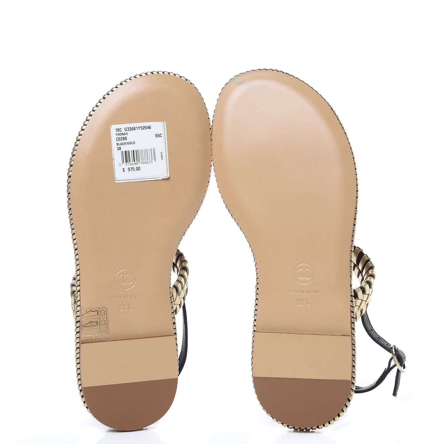 Chanel Metallic Lambskin Calfskin Braided Thong Sandals 38 Black Gold 5 of 8