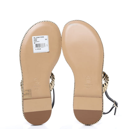 Chanel Metallic Lambskin Calfskin Braided Thong Sandals 38 Black Gold 5 of 8