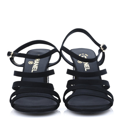 Chanel Grosgrain Crystal CC Sandals 40 Black 3 of 10