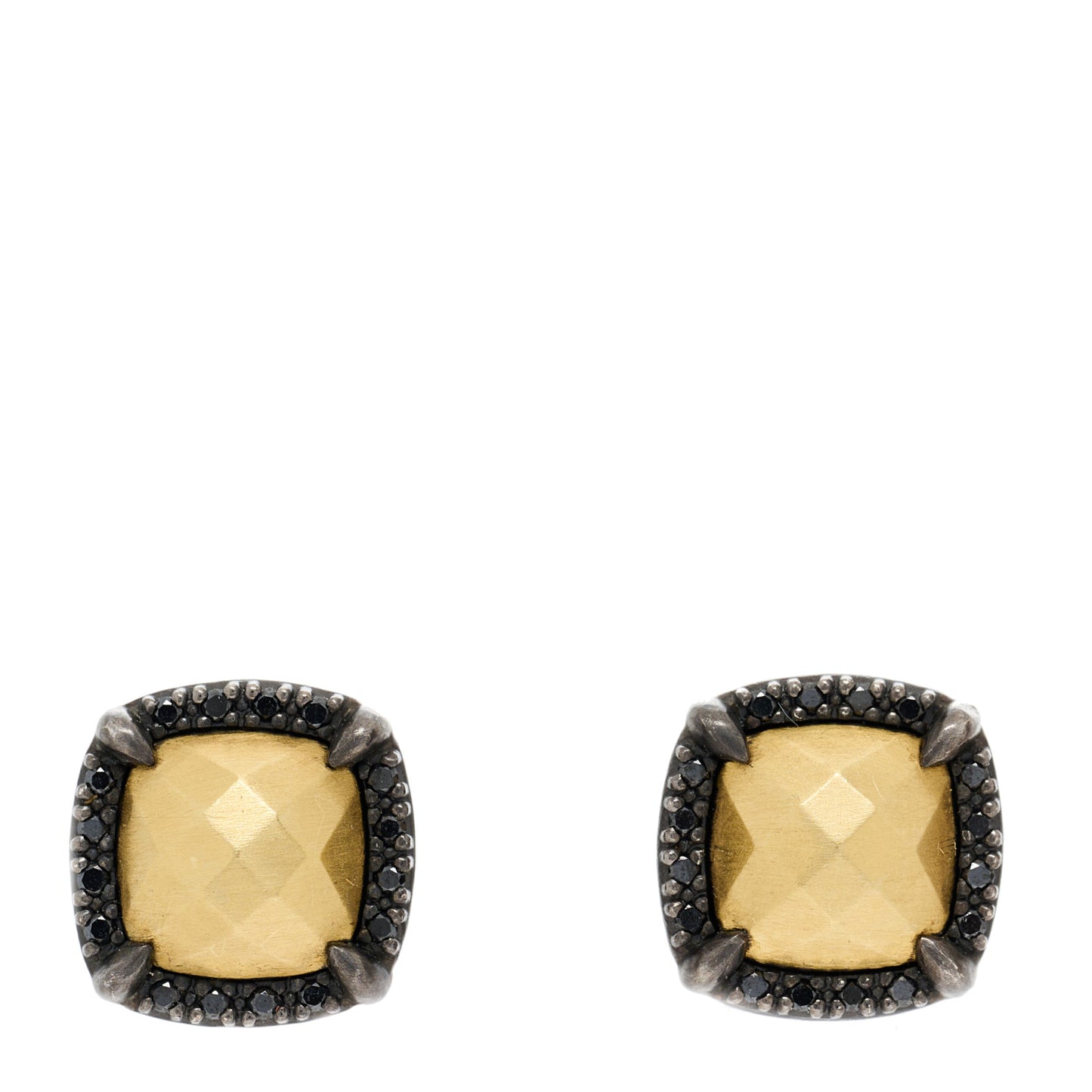 18K Yellow Gold Sterling Silver Black Diamond 9mm Chatelaine Bezel Earrings