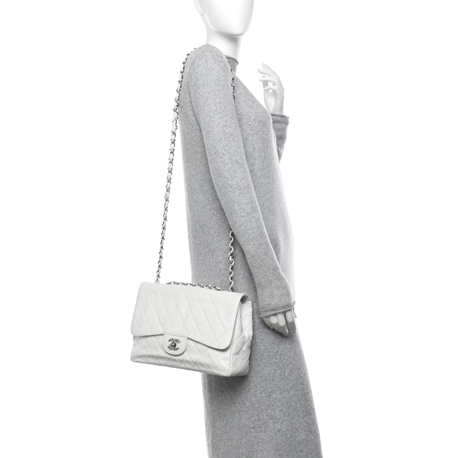 Chanel Caviar Quilted Jumbo Single Flap White 2 of 15
