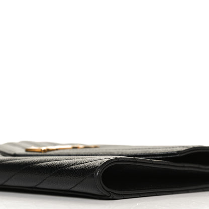 Saint Laurent Grain De Poudre Matelasse Chevron Monogram Envelope Clutch Black 6 of 7