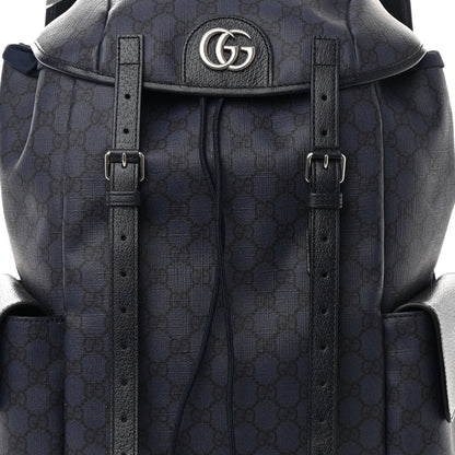 Gucci GG Supreme Monogram Textured Dollar Calfskin Medium Double Buckle Backpack Blue Dark Blue Black 8 of 14