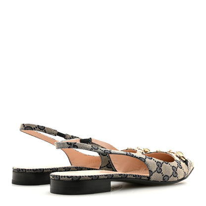 Gucci Monogram Horsebit Womens Slingback Ballet Flat 38.5 Beige Blue 5 of 10