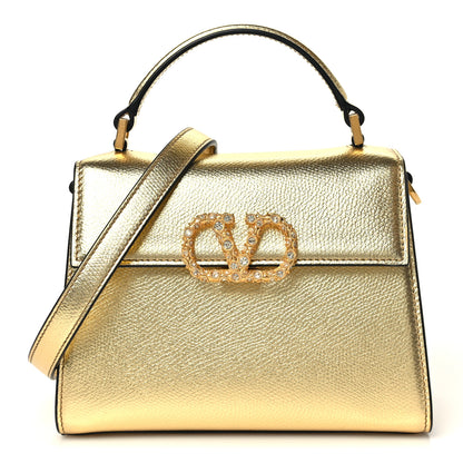 Valentino Garavani Metallic Calfskin Crystal VSling Top Handle Bag Gold 1 of 9