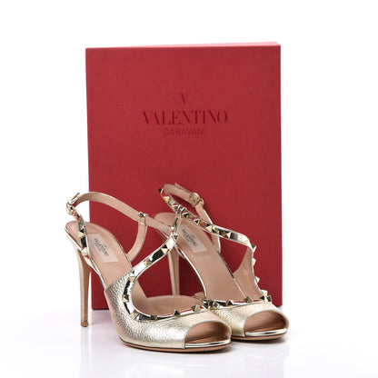 Valentino Garavani Metallic Pebbled Calfskin Rockstud Asymmetric 100mm Sandals 41 Platino 14 of 14
