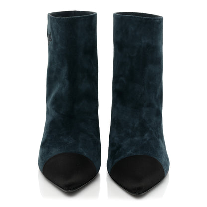 Chanel Suede Calfskin Satin Gabrielle Cap Toe Short Boots 38 Blue Black 2 of 9