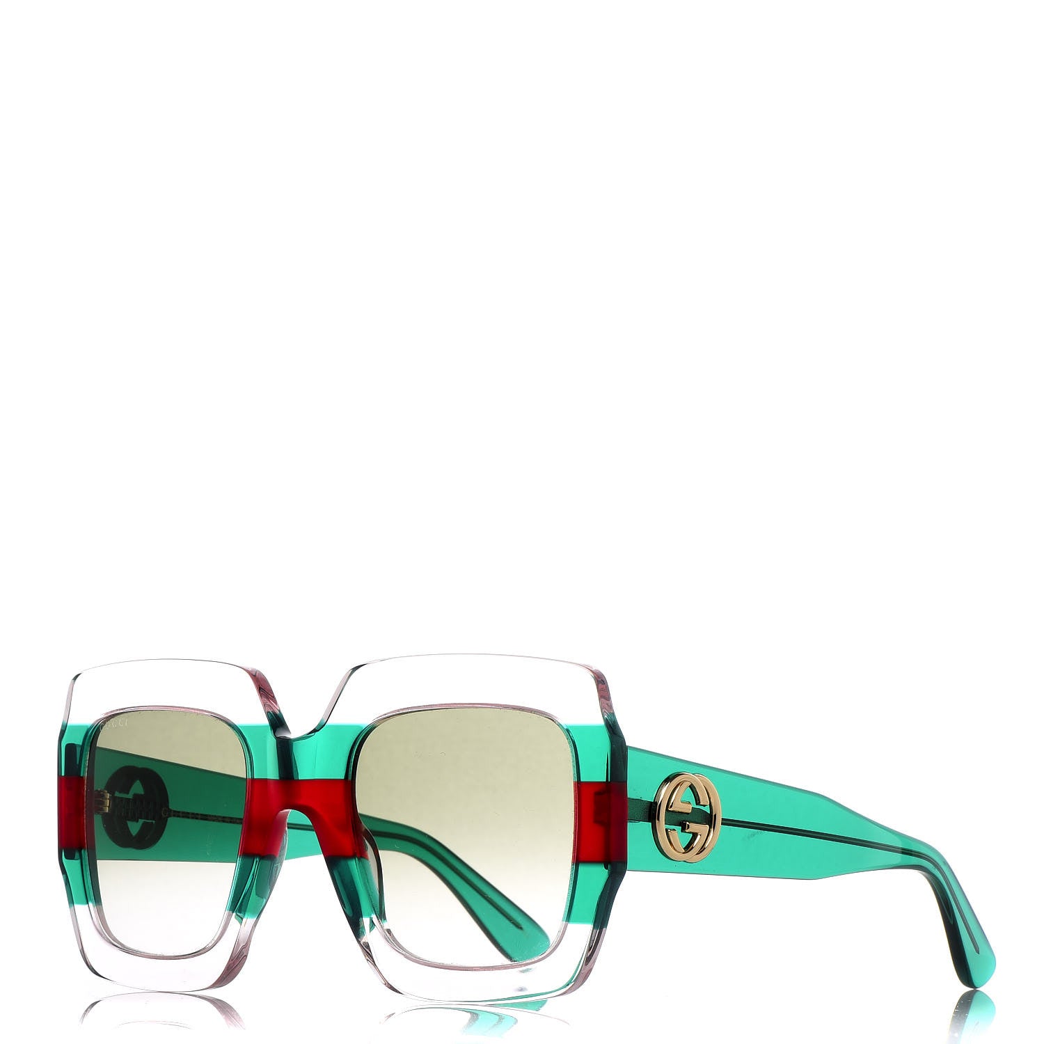 Gucci Square Web Frame GG0178S Sunglasses Green Red 1 of 7