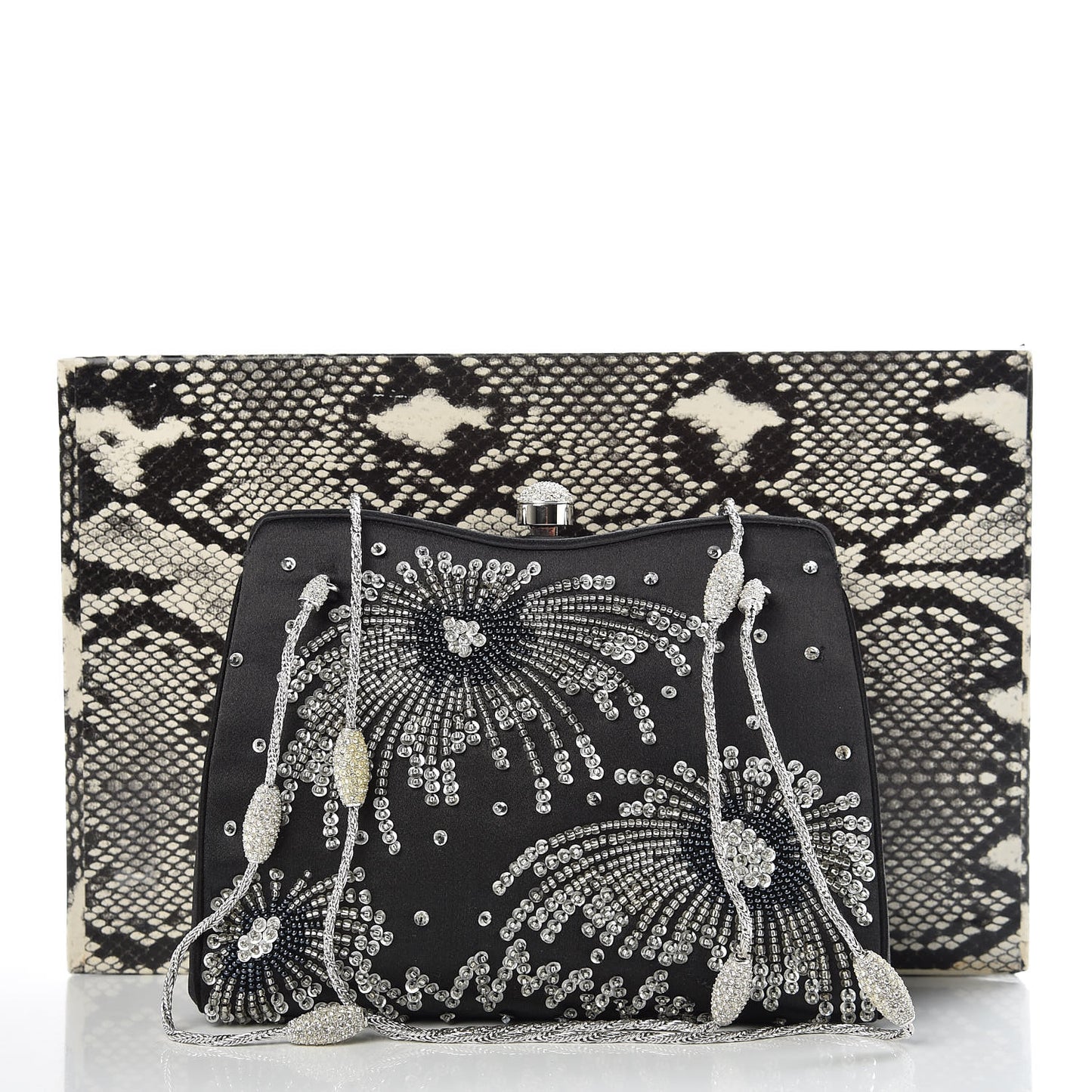 Satin Fireworks Clutch Black