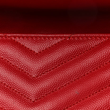 Saint Laurent Grain De Poudre Matelasse Chevron Monogram Chain Wallet New Red 19 of 21