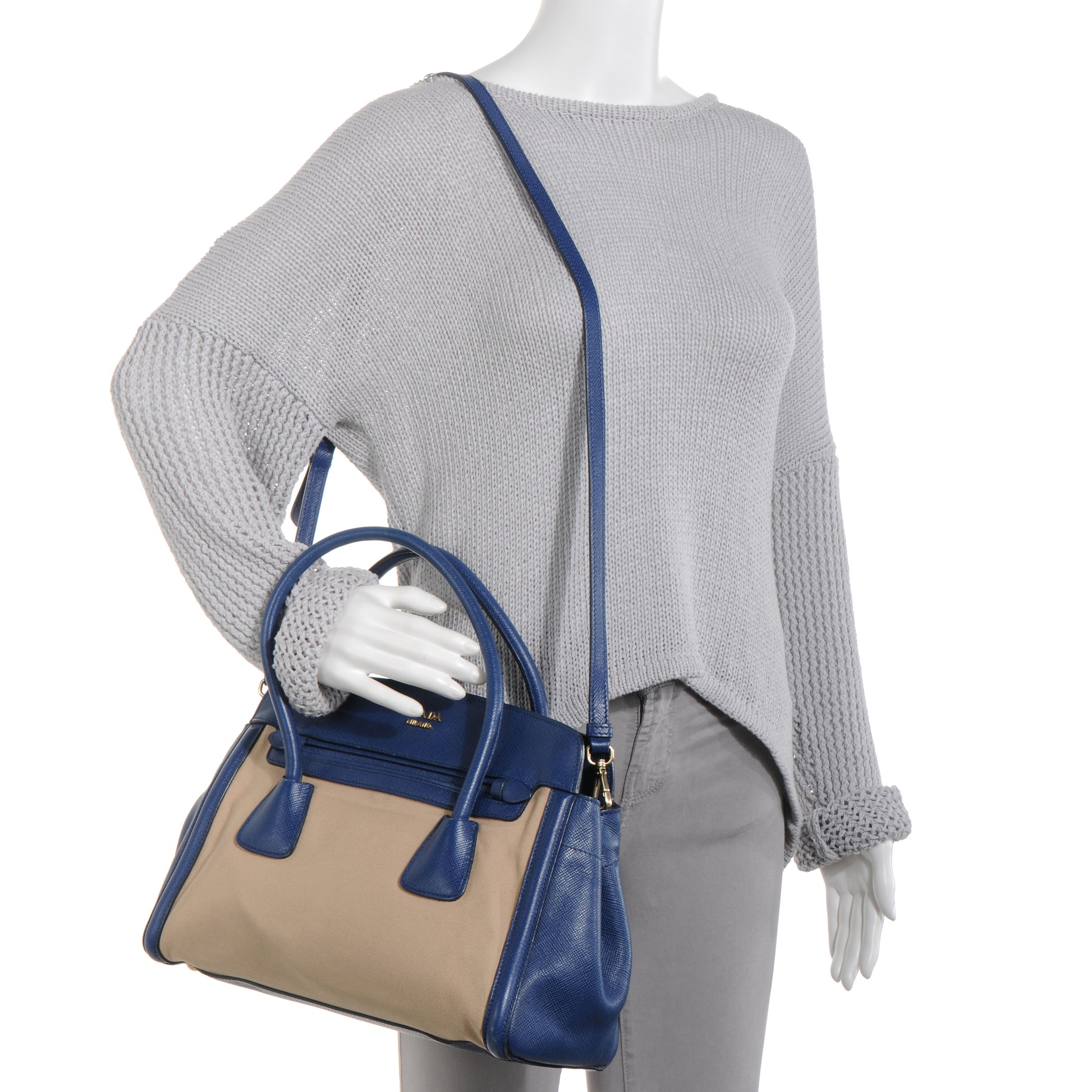 Prada Canapa Saffiano Cuir Tote Corda Bluette 2 of 8