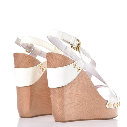 Louis Vuitton Patent Pomegranate Wedge Sandals 39.5 White 4 of 11