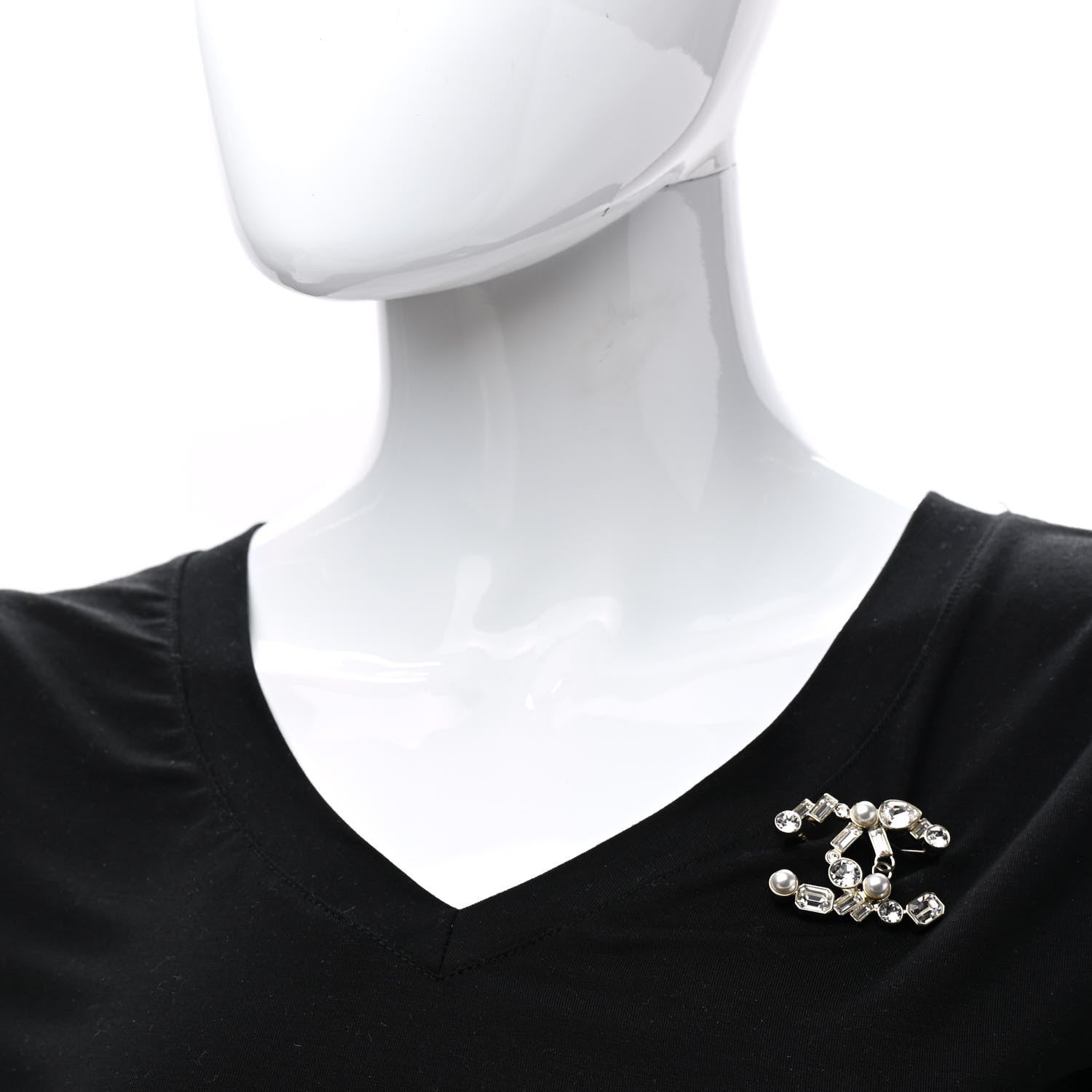 Chanel Crystal Baguette Pearl CC Brooch Gold 2 of 5