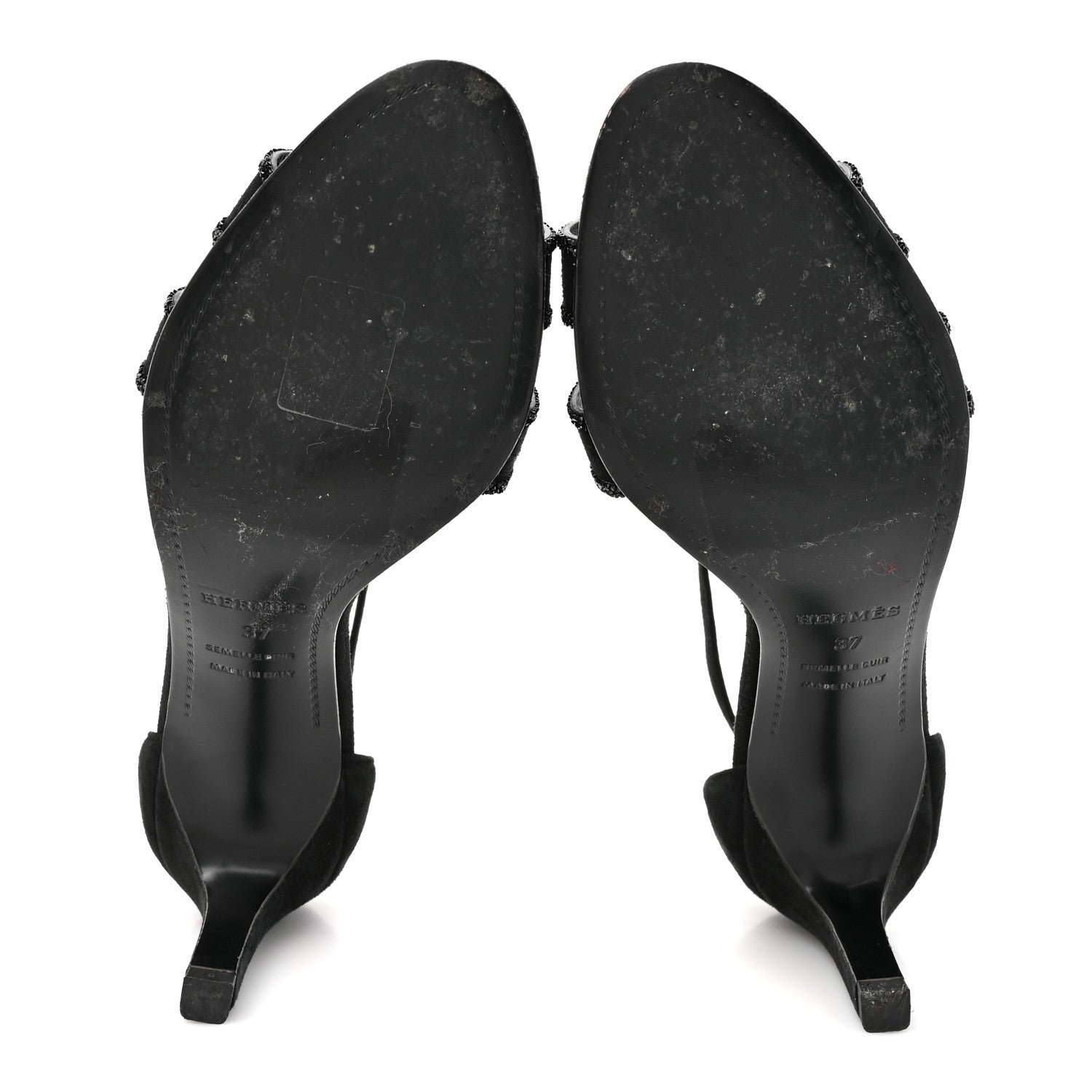 Hermes Suede Goatskin Crystal Premiere 70 Sandals 37 Black 6 of 9