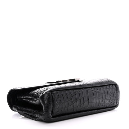 Saint Laurent Calfskin Crocodile Embossed College Monogram Satchel Black 4 of 12